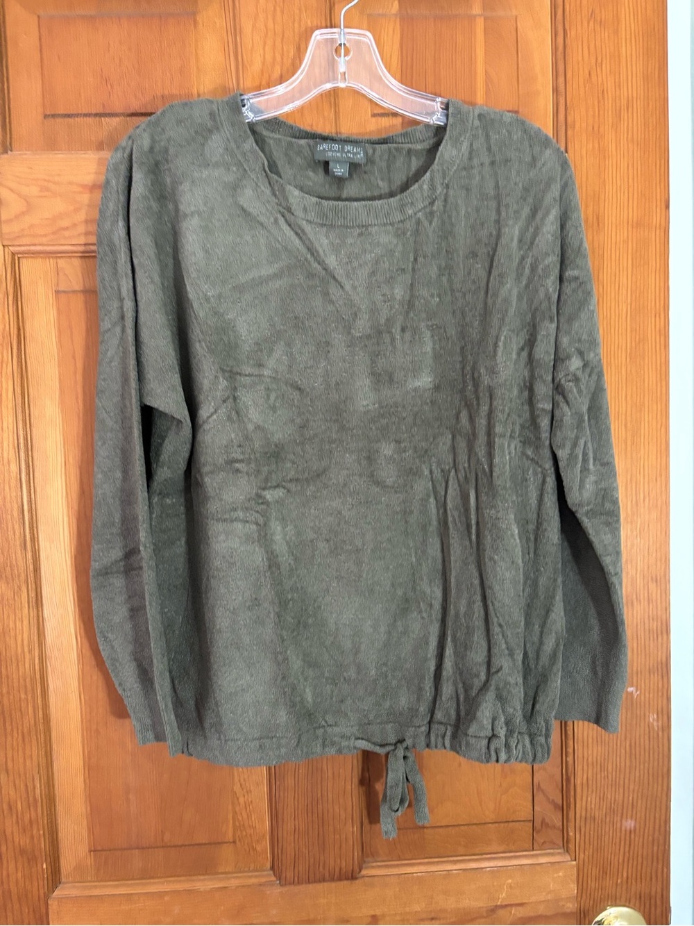 Barefoot Dreams Olive Green Drawstring Hem Pullover Sweatshirt